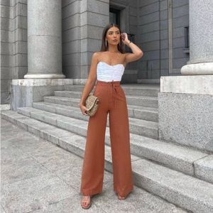 Zara Wide Leg Pants in Rust